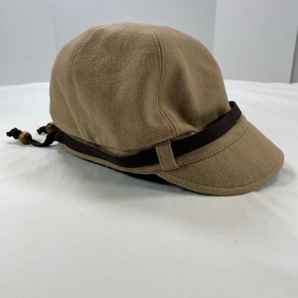 August Wool Viscose Newsboy Cap Hat Tan Brown Floral Lining One Size Women